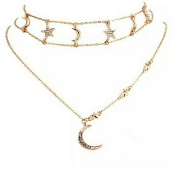 2 Left! New! ☆ HP! Star & Crescent Moon Multi-Layered Necklace - Picture 4 of 5